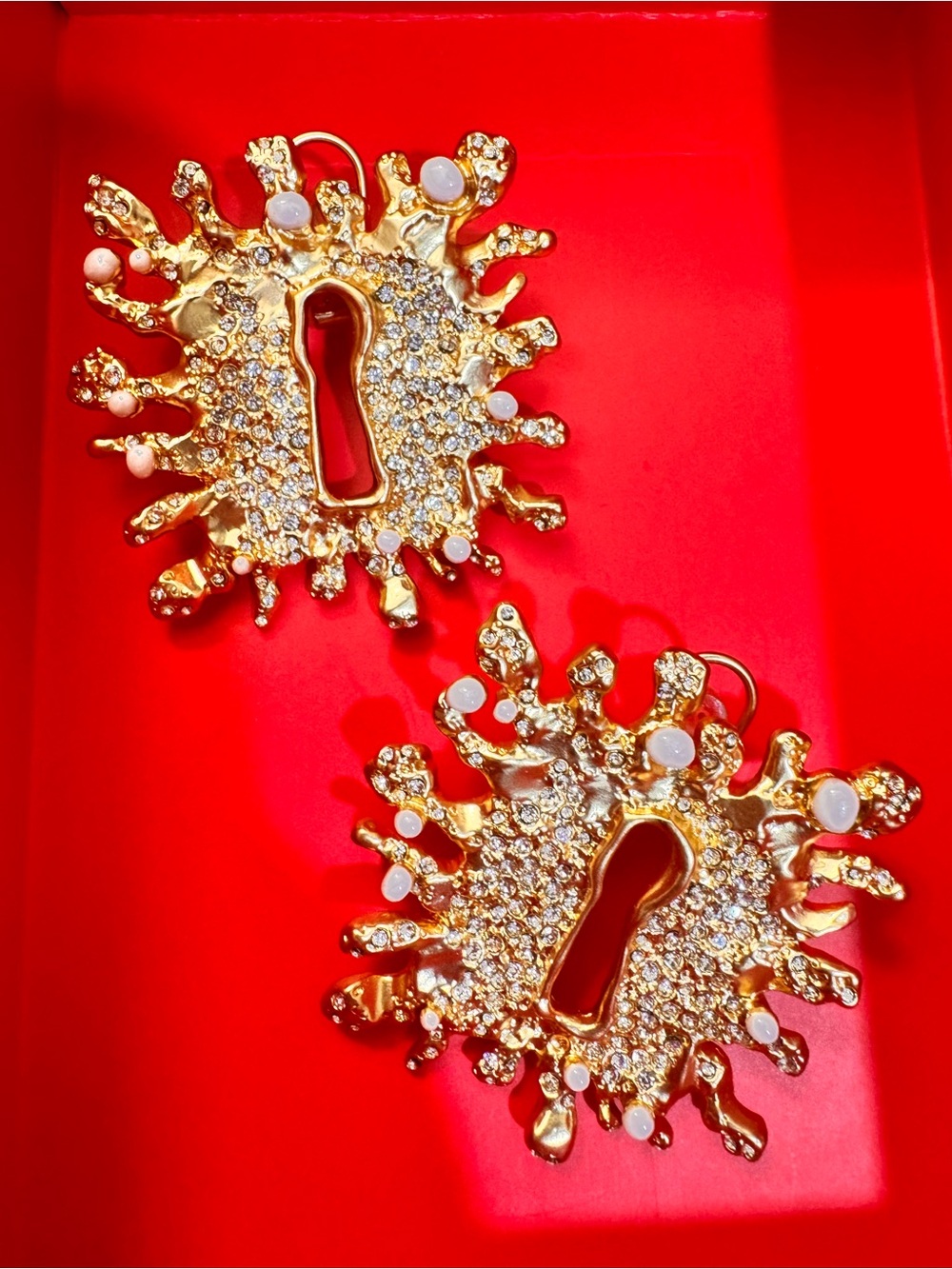 Schiaparelli Gold Crystal Keyhole Statement Earrings